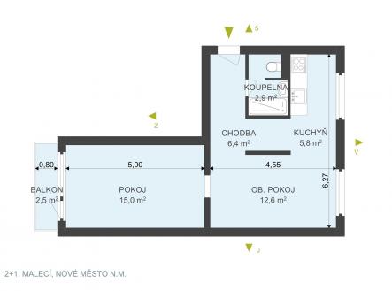 . | Pronájem bytu, 2+1, 45 m²