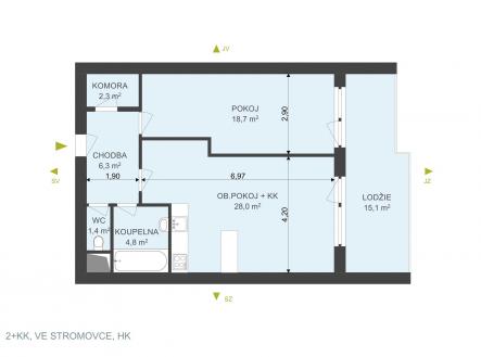 . | Pronájem bytu, 2+kk, 60 m²