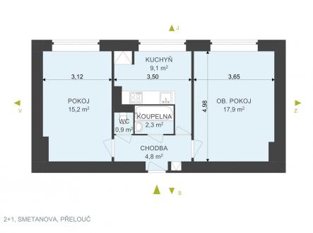 . | Pronájem bytu, 2+1, 50 m²