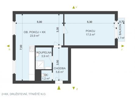 . | Pronájem bytu, 2+kk, 54 m²