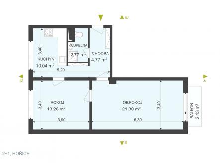 . | Pronájem bytu, 2+1, 54 m²
