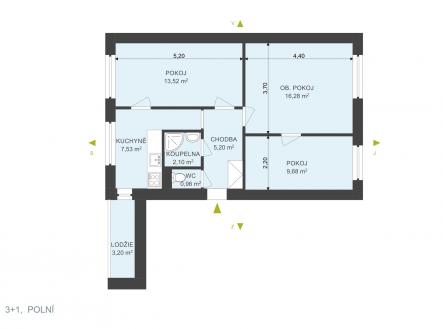 . | Pronájem bytu, 3+1, 60 m²