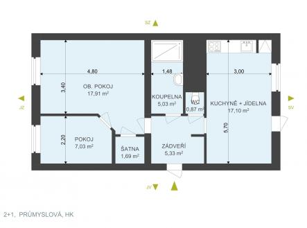. | Pronájem bytu, 2+1, 55 m²