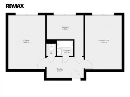 Půdorys neokótovaný | Prodej bytu, 2+1, 54 m²