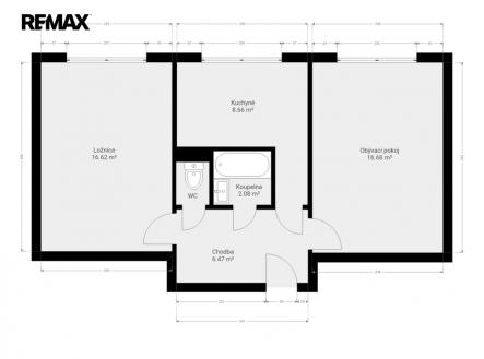 Půdorys okótovaný | Prodej bytu, 2+1, 54 m²