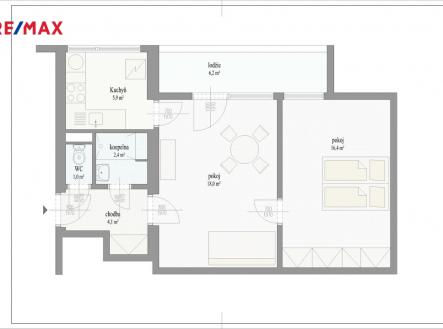 Půdorys | Prodej bytu, 2+1, 54 m²