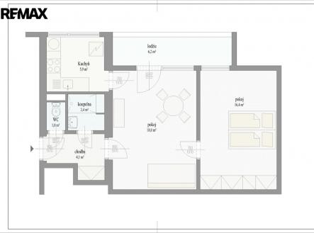 Půdorys | Prodej bytu, 2+1, 54 m²