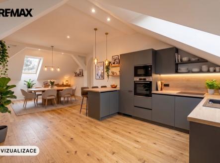 Horní patro kuchyňský kout - vizualizace | Prodej - dům/vila, 323 m²