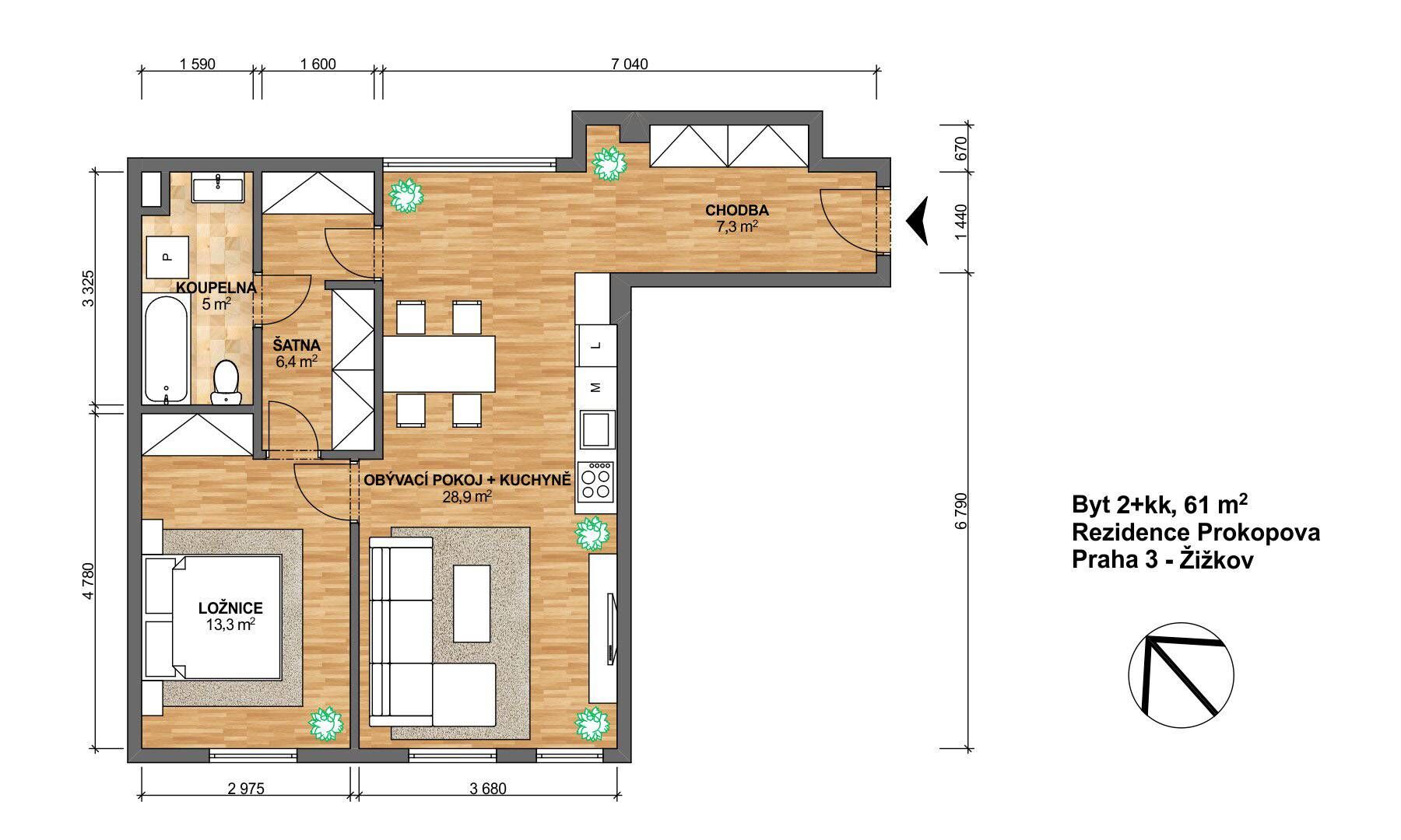 Pronájem bytu, 2kk, 60 m², ul. Prokopova, Praha - Žižkov