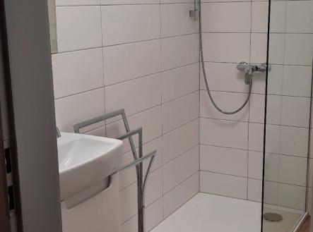 vana s sprcha a dřevěná podlaha | Pronájem bytu, 1+kk, 22 m²