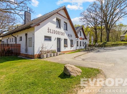 Exteriér venkovského pensionu s bílou fasádou, velká okna, střecha s taškami, okolní zelené plochy, klidná lokalita | Pronájem - jiné, 505 m²