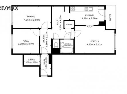 planek-bytu-se-satnou.jpg | Prodej bytu, 3+1, 73 m²