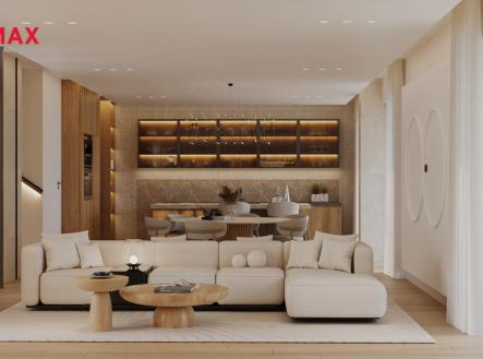 Vizualizace - pohled z obývacího pokoje | Prodej - dům/vila, 510 m²