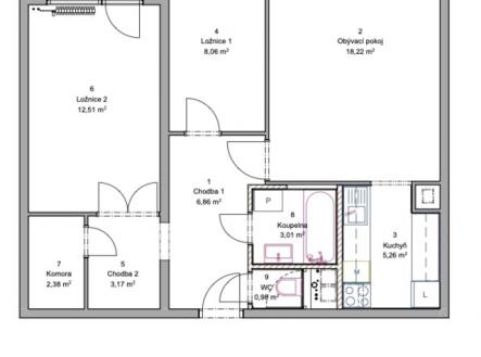 pudorys-bytu.jpg | Pronájem bytu, 3+kk, 63 m²