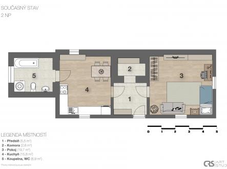 aktuální stav obytné patro | Prodej - dům/vila, 87 m²