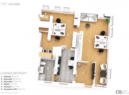 půdorys nebytového prostoru jako kanceláře/studia | Prodej - nájemní dům, 267 m²