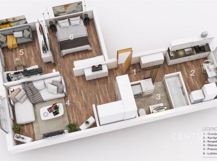 3D plánek | Prodej bytu, 3+1, 58 m²