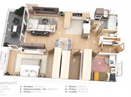 . | Pronájem bytu, 3+kk, 74 m²