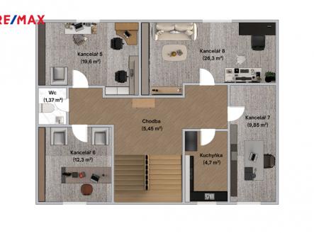 půdorys kanceláře, ul.  Rudná | Pronájem - kanceláře, 68 m²