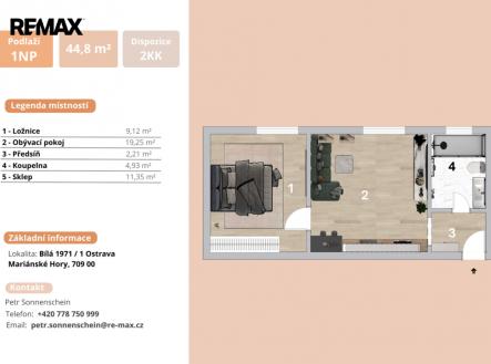 Petr Sonnenschein | +420 778 750 999 | REMAX Centrum | Pronájem bytu, 2+kk, 44 m²