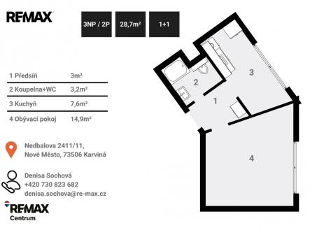 Byt 1+1| Denisa Sochová | +420 730 823 682 | denisa.sochova@re-max.cz | Prodej bytu, 1+1, 30 m²