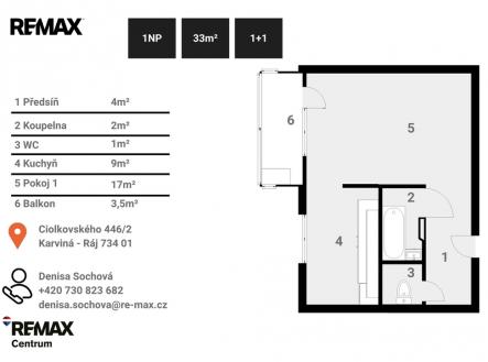 Byt 1+1| Denisa Sochová | +420 730 823 682 | denisa.sochova@re-max.cz | Pronájem bytu, 1+1, 35 m²