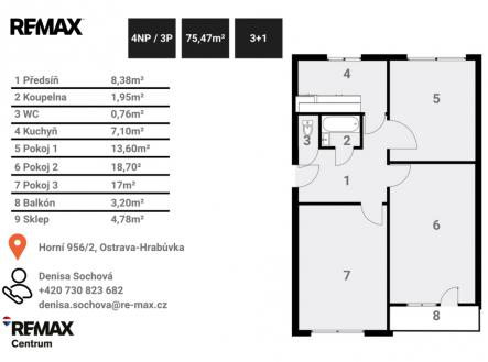 Byt 3+1| Denisa Sochová | +420 730 823 682 | denisa.sochova@re-max.cz | Prodej bytu, 3+1, 75 m²