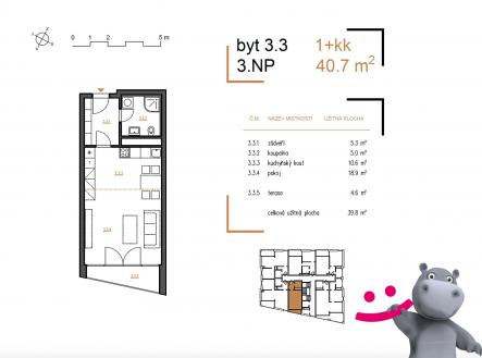Přerov byt č. 3.3 | Prodej bytu, 1+kk, 41 m²