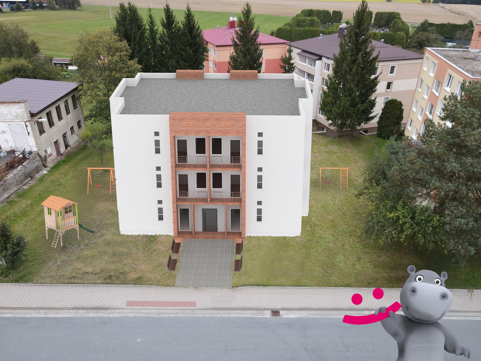 3D vizualizace Štíty_photo_final_činžák houpačky_var3