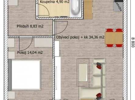 pudorys v 3D | Prodej bytu, 2+kk, 77 m²