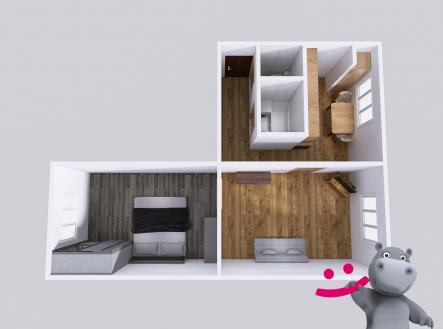 půdorys, nám Mládežníků | Pronájem bytu, 2+1, 52 m²