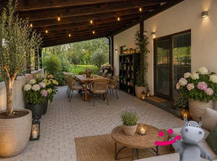 vizualizace terasy a posezení | Prodej - dům/vila, 158 m²