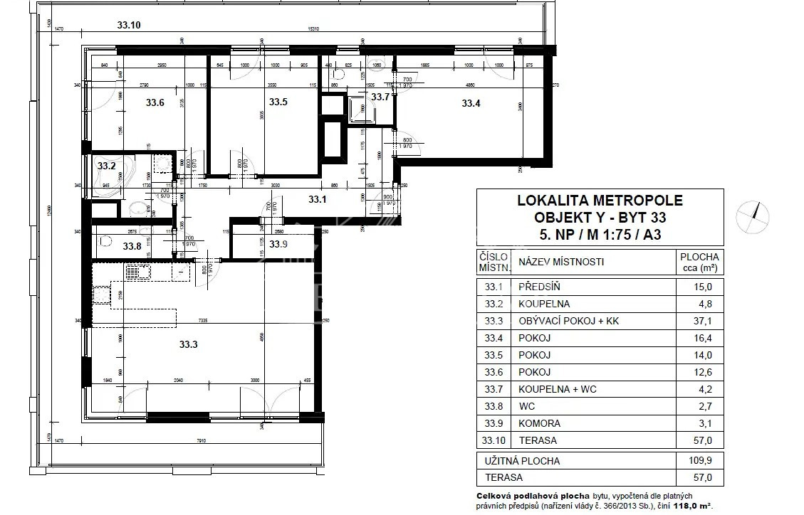 Pronájem bytu 4+kk/T, 115 m², Praha - Zličín, sklep, parkovací stání