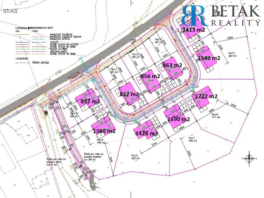 Situace - rozdělení pozemků - výměry
