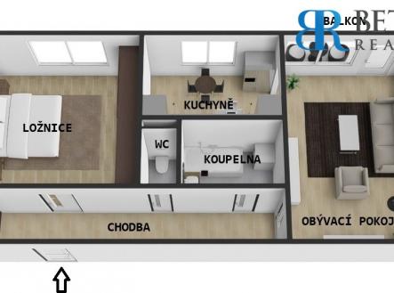 3D TIT popis | Prodej bytu, 2+1, 52 m²