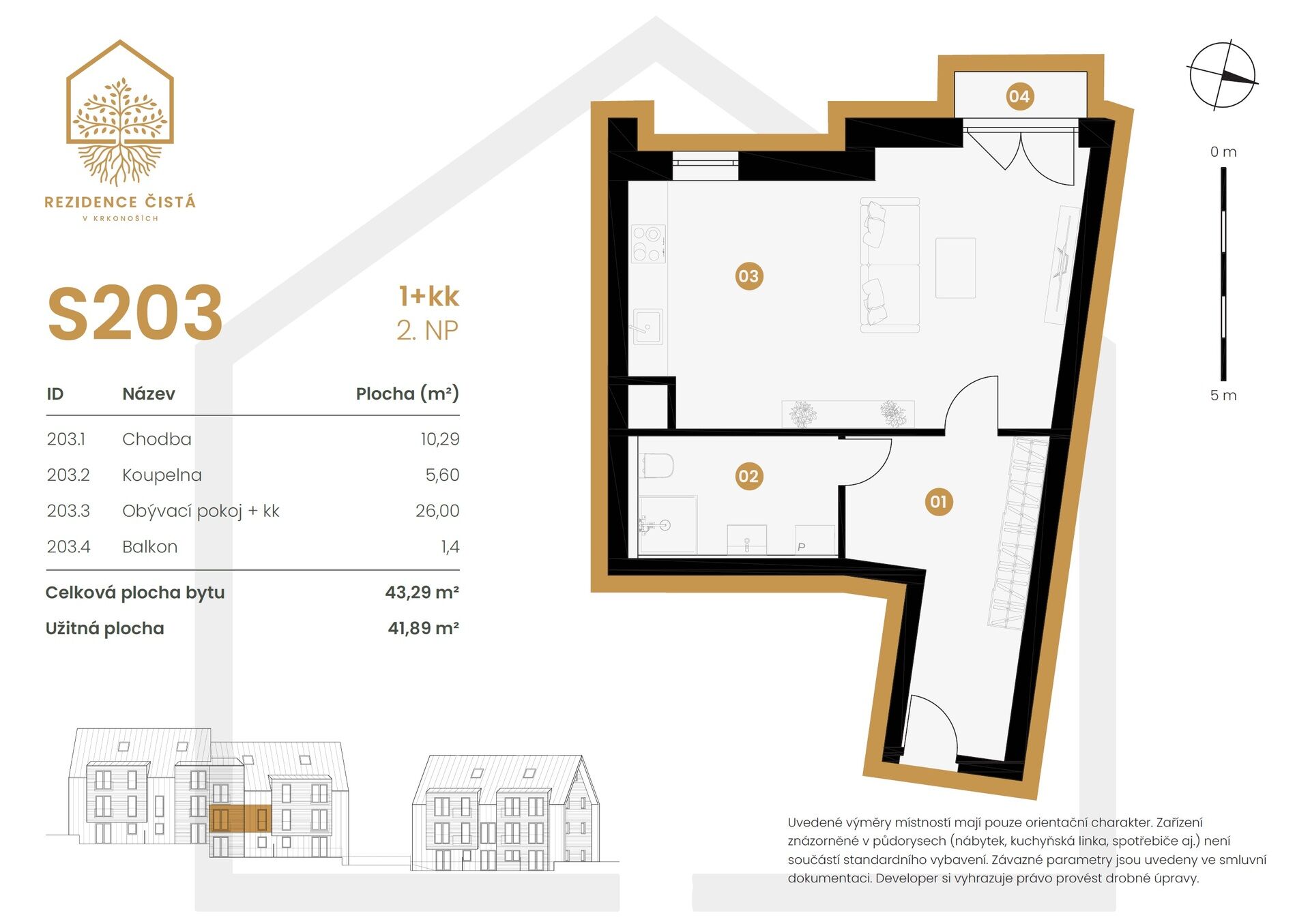 Apartmán s balkonem, 1+kk 43,3 m2 v atraktivní lokalitě Černý Důl v Krkonoších