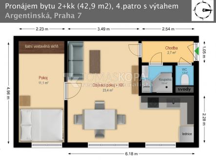 pudorys.jpg | Pronájem bytu, 2+kk, 43 m²