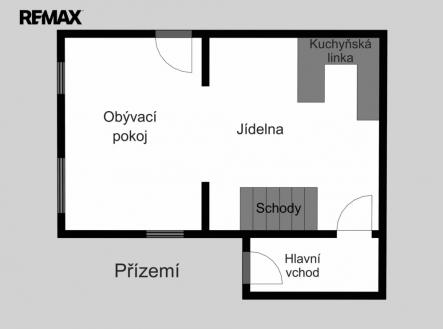 Půdorys - přízemí chaty | Prodej - chata/rekreační objekt, 57 m²