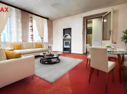 Návrh prostoru Vizualizace Obývací pokoj s jídelnou | Prodej - chata/rekreační objekt, 87 m²