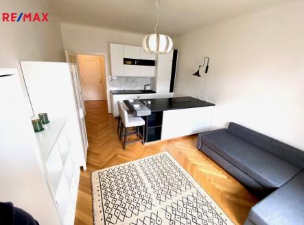 Stylový obývací pokoj s kuchyňským koutem | Pronájem bytu, 1+kk, 30 m²