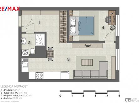 Půdorys | Prodej bytu, 2+kk, 47 m²