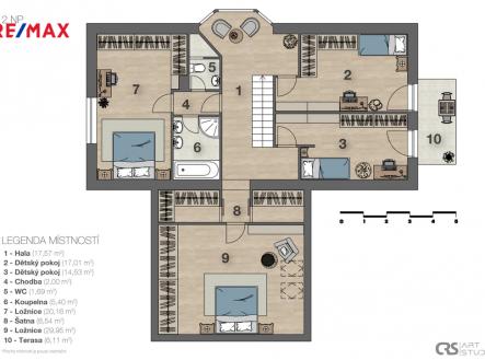 Půdorys - 1. patro | Prodej - dům/vila, 206 m²