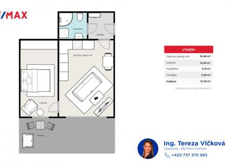 221113-bela-pod-bezdezem-pudorys-inzerce.png | Pronájem bytu, 2+kk, 37 m²