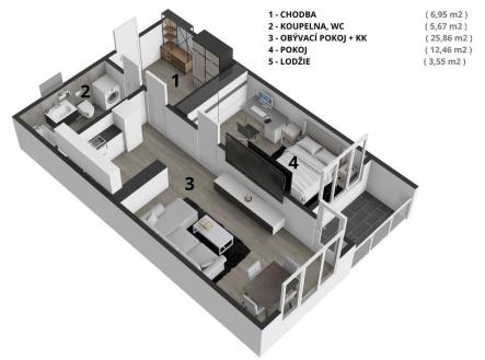 . | Prodej bytu, 2+kk, 55 m²