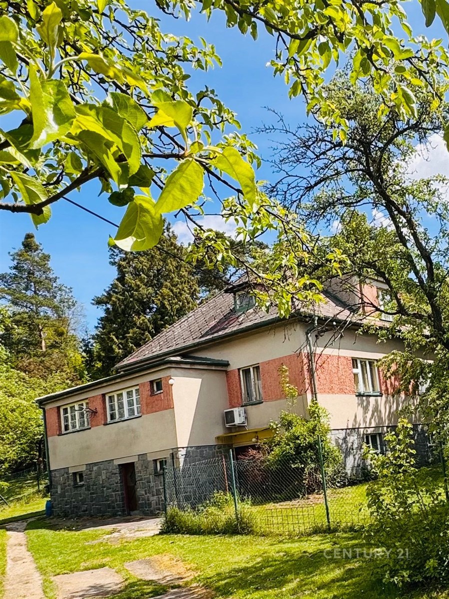 Rodinný dům s cihlovou a kamennou fasádou, nová střecha a udržovaná zahrada, klidná lokalita obklopená zelení a vzrostlými stromy.