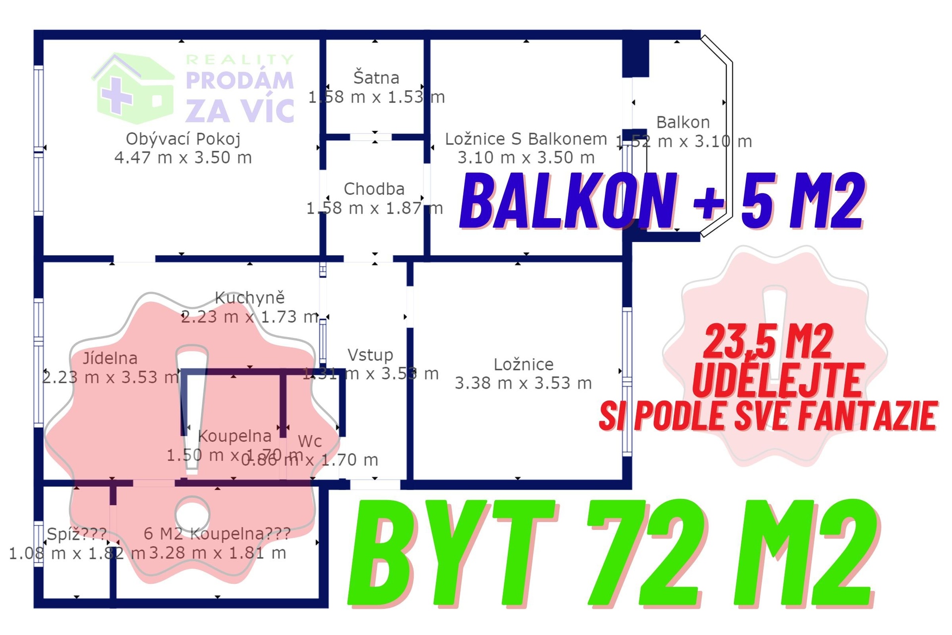 BYT + balkon 72 + 5 m2
