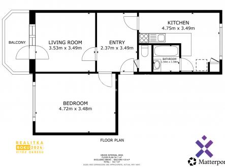 Půdorys | Prodej bytu, 2+1, 57 m²