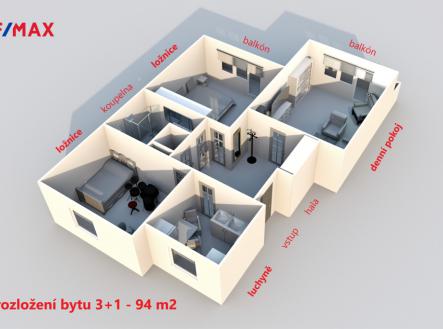 rozložení bytu ... | Pronájem bytu, 3+1, 96 m²