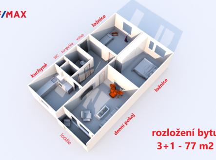 rozložení bytu ... | Pronájem bytu, 3+1, 74 m²