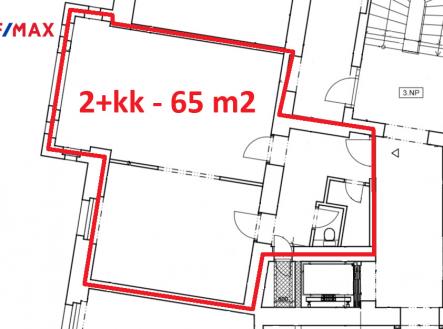 rozložení bytu ... | Pronájem bytu, 2+kk, 65 m²